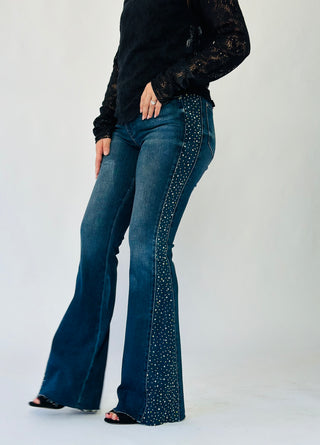 Judy Blue Mid-Rise Rhinestone Detail Flare