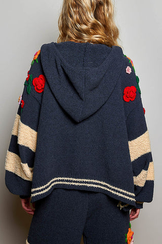 Daisy Chunky Knit Zip Up Hoodie Sweater