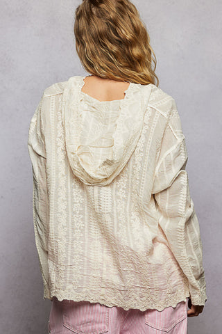 Leanne Crochet Hooded Button Up Blouse