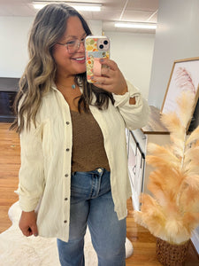 Constance Textured Button Up Ecru Top