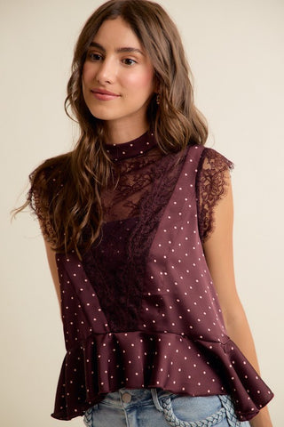 Freya Satin & Lace Peplum Top