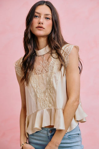 Freya Satin & Lace Peplum Top