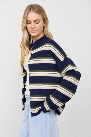 Ivy Striped Rolled Neck Cardigan