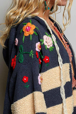 Daisy Chunky Knit Zip Up Hoodie Sweater