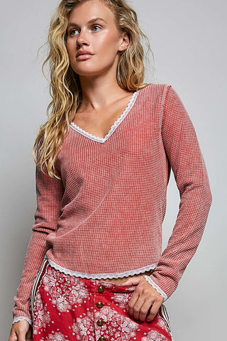 Cassie Thermal V-Neck w/Crochet Detail