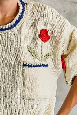 Carissa Embroidered Flower Pocket Sweater