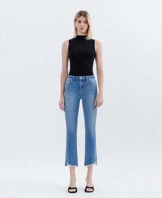 Instinctive High Rise Raw Slant Hem Slim Straight Jeans