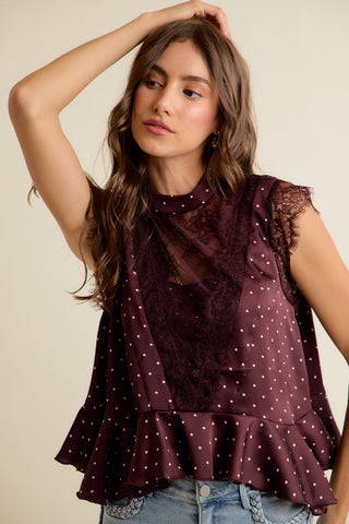 Freya Satin & Lace Peplum Top