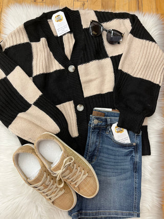 Chasity Checkered Button Front Cardigan