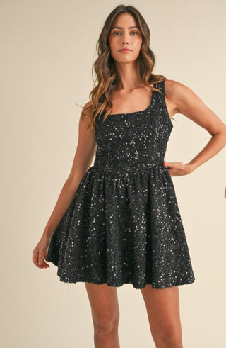 Victoria Sequin & Tweed Sleeveless Mini Dress