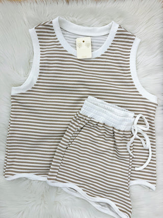 Allie Stripe Waffle Tank & Shorts Set