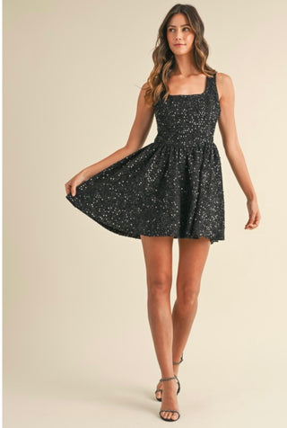 Victoria Sequin & Tweed Sleeveless Mini Dress