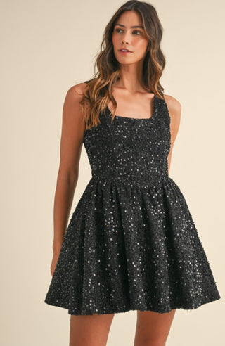 Victoria Sequin & Tweed Sleeveless Mini Dress