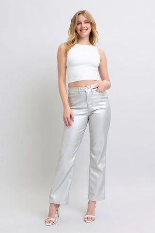 Judy Blue Metallic Silver Faux Leather Pants