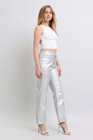 Judy Blue Metallic Silver Faux Leather Pants