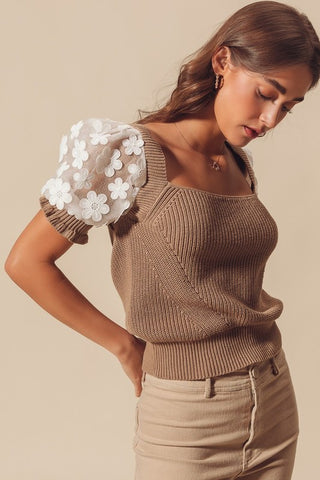 Molly Puff Sleeve Sweater Top - Short Sleeve