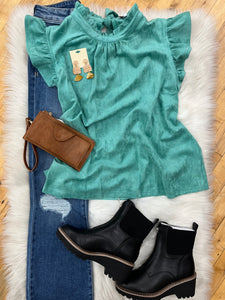 Daphne Suede Ruffle Sleeve Top