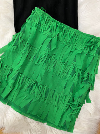 Kelly Green Fringe Skirt