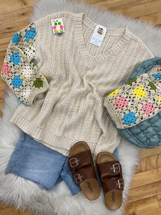 Laurie Crochet Sleeve Sweater