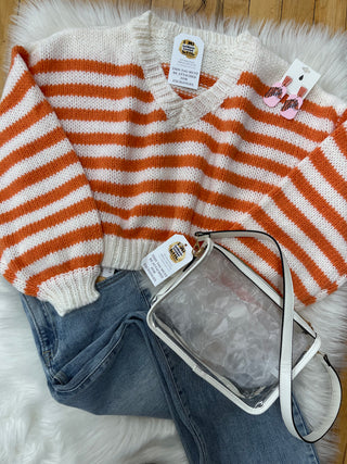 Val V Neck Striped Crop Sweater