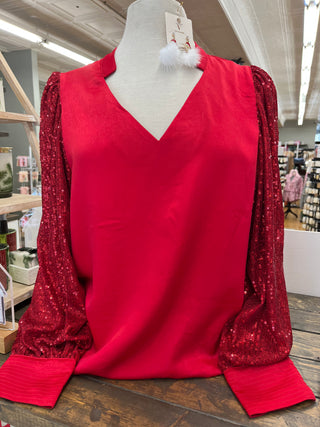 Red glitter blouse sales