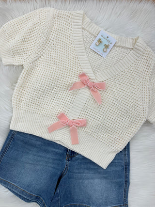 Rose Velvet Bow Sweater Top