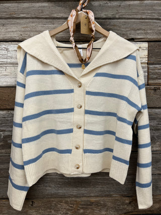 Sailor Striped Cardigan with Collar