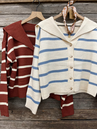 Sailor Striped Cardigan with Collar