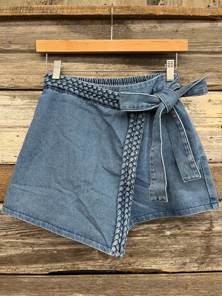 Brandi Braided Denim Wrap Skort