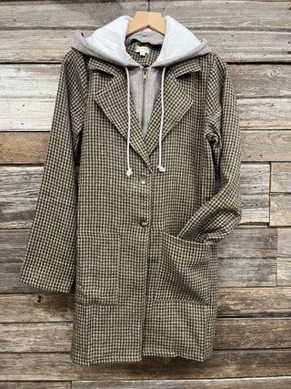 Jane Houndstooth Blazer w/Detachable Hood