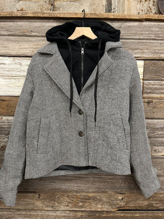 Thandy Charcoal Houndstooth Two-fer Coat