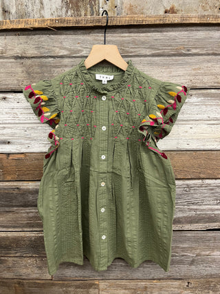 Carol Button Up Flutter Sleeve Top