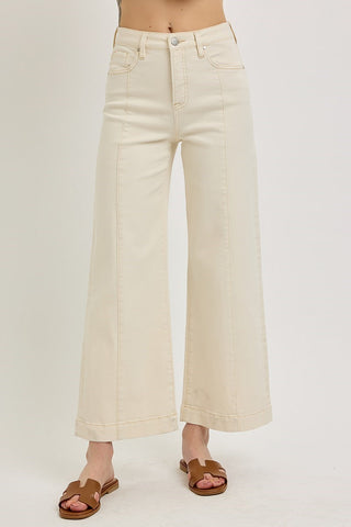 Risen Ivory Tummy Control High Rise Crop Wide Jeans