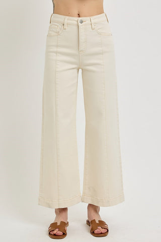 Risen Ivory Tummy Control High Rise Crop Wide Jeans