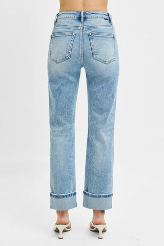 Risen High Rise Crop Straight Cuffed Jeans