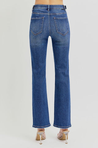 Risen High Rise Ankle Straight Jeans with Adjustable Waistband