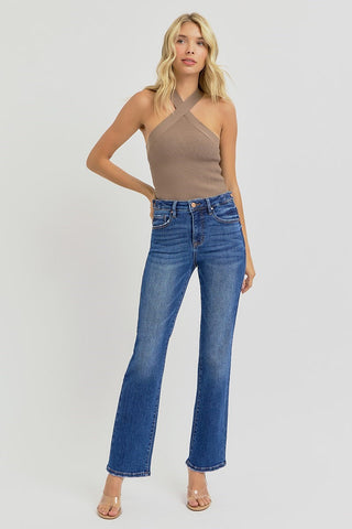 Risen High Rise Ankle Straight Jeans with Adjustable Waistband