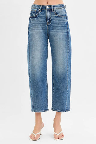 Risen High Rise Crop Barrel Jeans