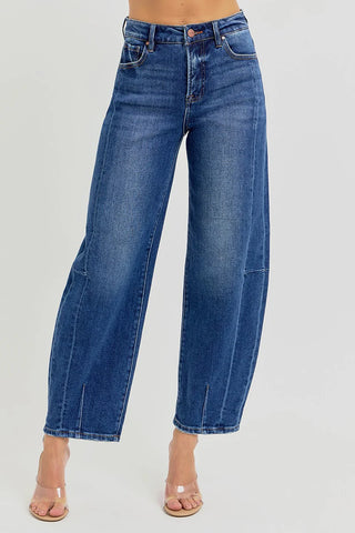 Risen High Rise Barrel Jeans Dark Wash