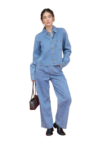 Acid Wash  Long Sleeve Boxy Denim Shirt