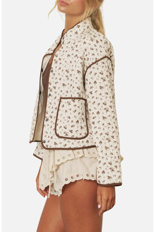 Floral Print Snap Button Quilted Jacket