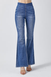 Risen Pull On Flare High Rise Jeans/Dark Wash