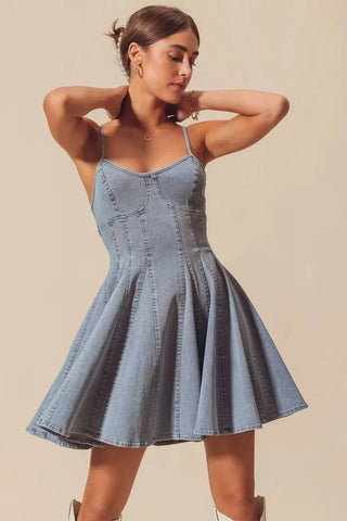 Cierra Fit & Flare Denim Corset Dress