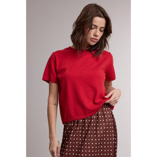 Leslie Classic Short Sleeve Crewneck Knit Sweater Top