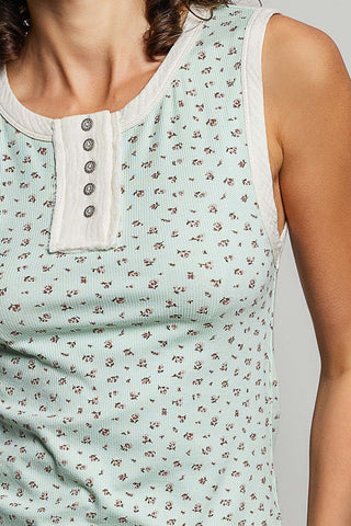 Elsie Round Neck Sleeveless Ribbed Knit Floral Top