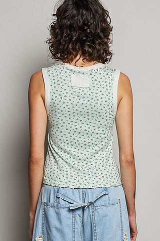 Elsie Round Neck Sleeveless Ribbed Knit Floral Top