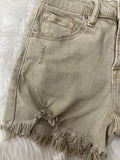 Risen Mina Mid Rise Shorts With Distressed Hem