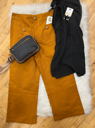 FINAL SALE Bethany Gold Button Detail Canvas Pants