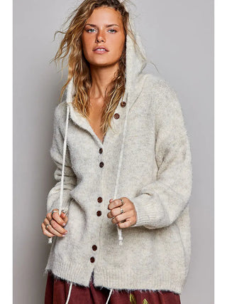 Callie Cozy Knit Hooded Button Cardigan