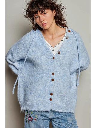Callie Cozy Knit Hooded Button Cardigan